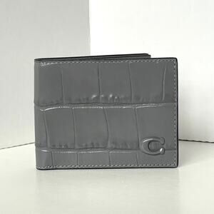 Coach Slim Billfold Wallet CW444 Charcoal Gray Embossed Leather Mens